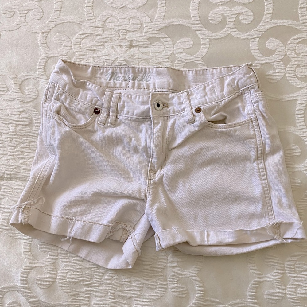 Madewell Off-White Denim Distress Shorts